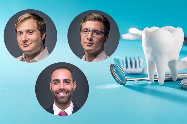 Lura Health founders Daniel Weinstein, Noah Hill and Saam Bozorg pictured beside dental equipment