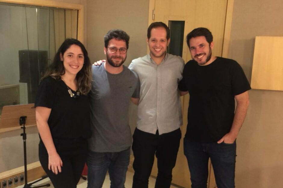 Daniel Wjuniski, far right, with fellow founders at a podcast recording