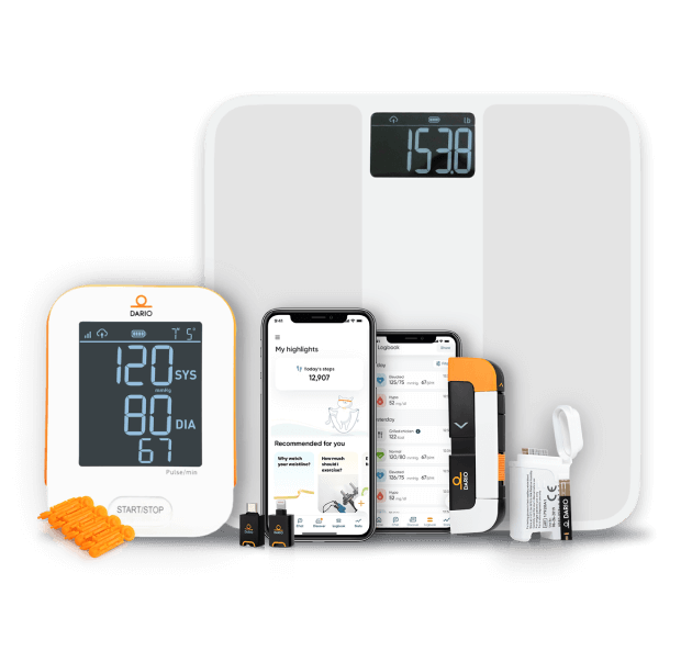 Dario connected scale, blood pressure monitor, glucose meter and mobile app
