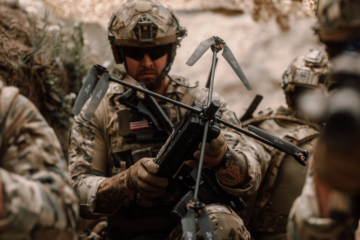 Military operator preparing Darkhive’s Obelisk multirotor aircraft