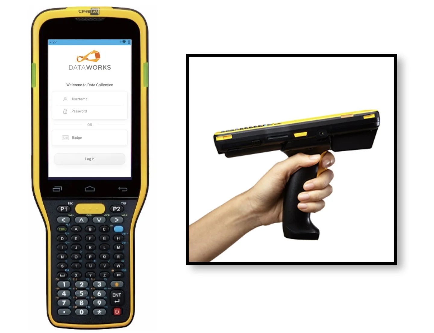 DataWorks warehouse handheld with keyboard, barcode scanner, and inventory application