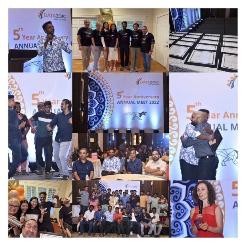 Collage of Datazoic employees celebrating the company’s fifth anniversary in 2022.