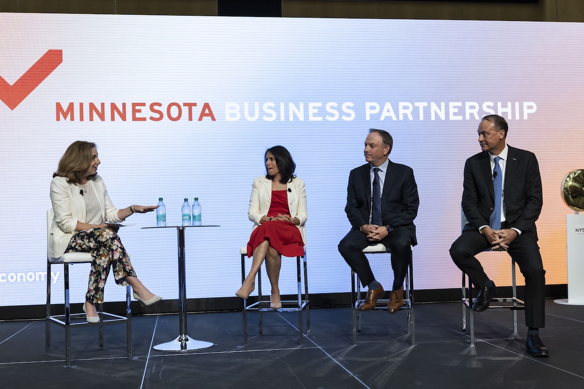 Allison Kaplan moderates a panel with Gunjan Kedia, Mike Happe and Dave Huml, seated at far right