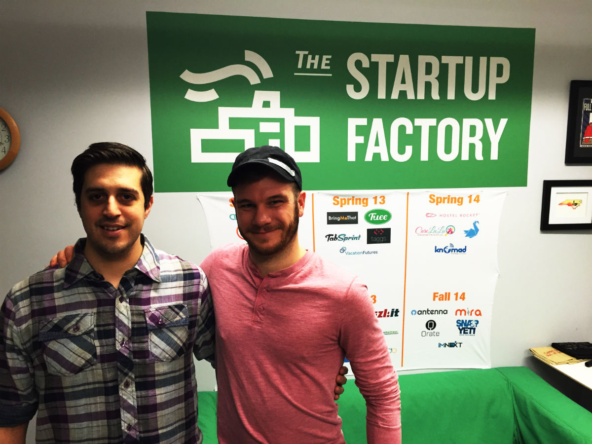 Dave Marcello and Mike Hoy standing together at The Startup Factory in Durham
