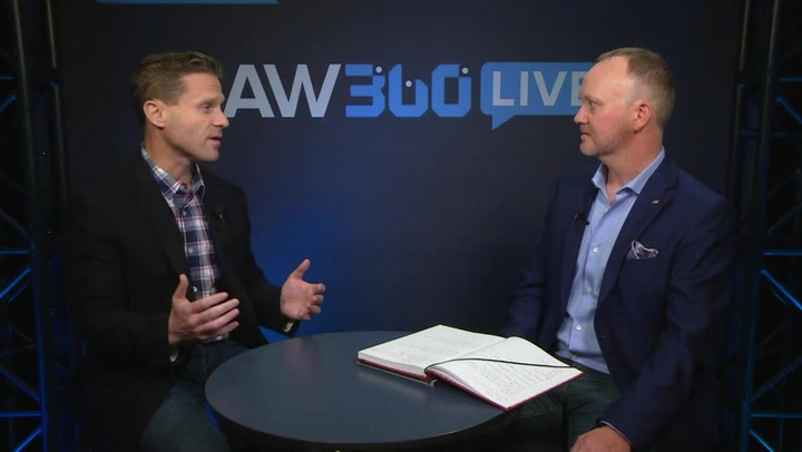 Dave Otten, at left, speaking with an interviewer at AW360 Live