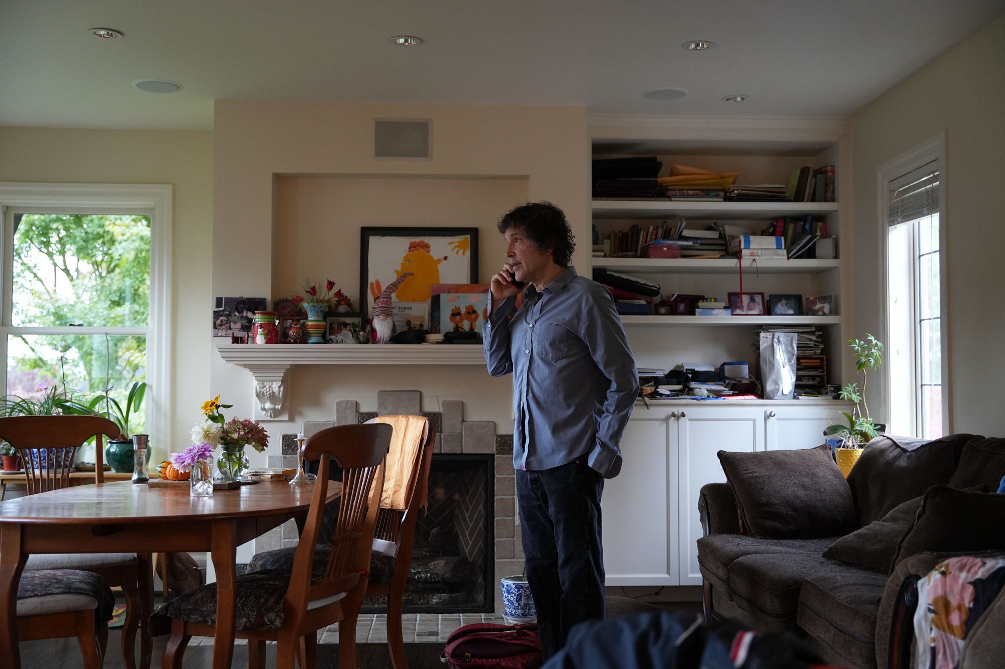 David Baker speaking on the phone at home in Seattle after learning of his Nobel Prize