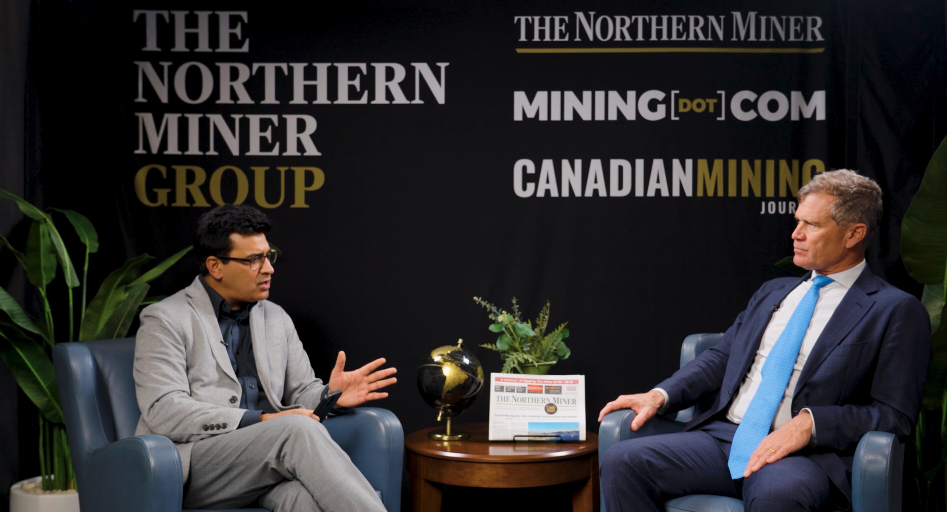 David Cole, right, in conversation with interviewer Devan Murugan at the 2025 PDAC conference in Toronto