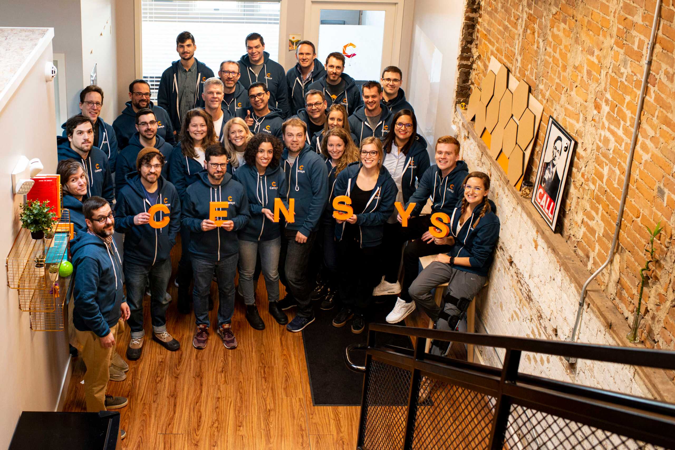 The Censys team gathered in the company’s Ann Arbor office, with David Corcoran in the back row.