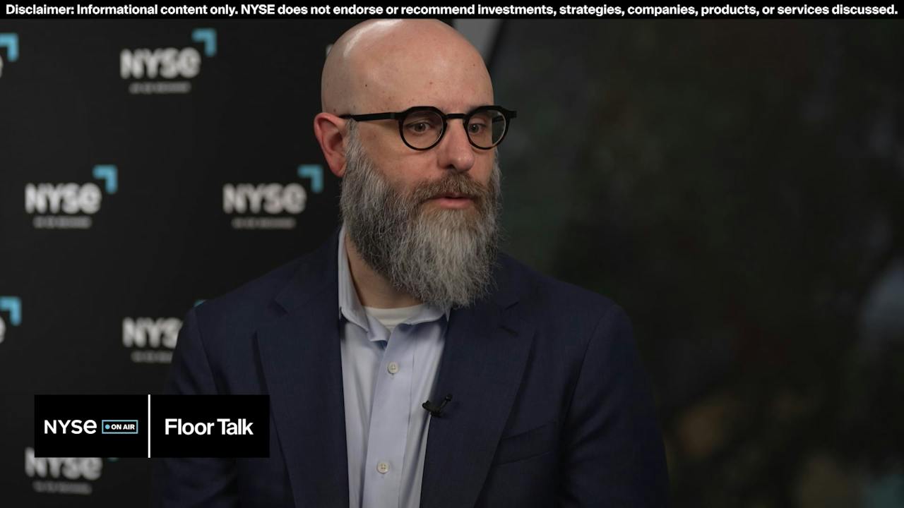 David DeSanto speaking during an NYSE Floor Talk interview at RSAC 2026