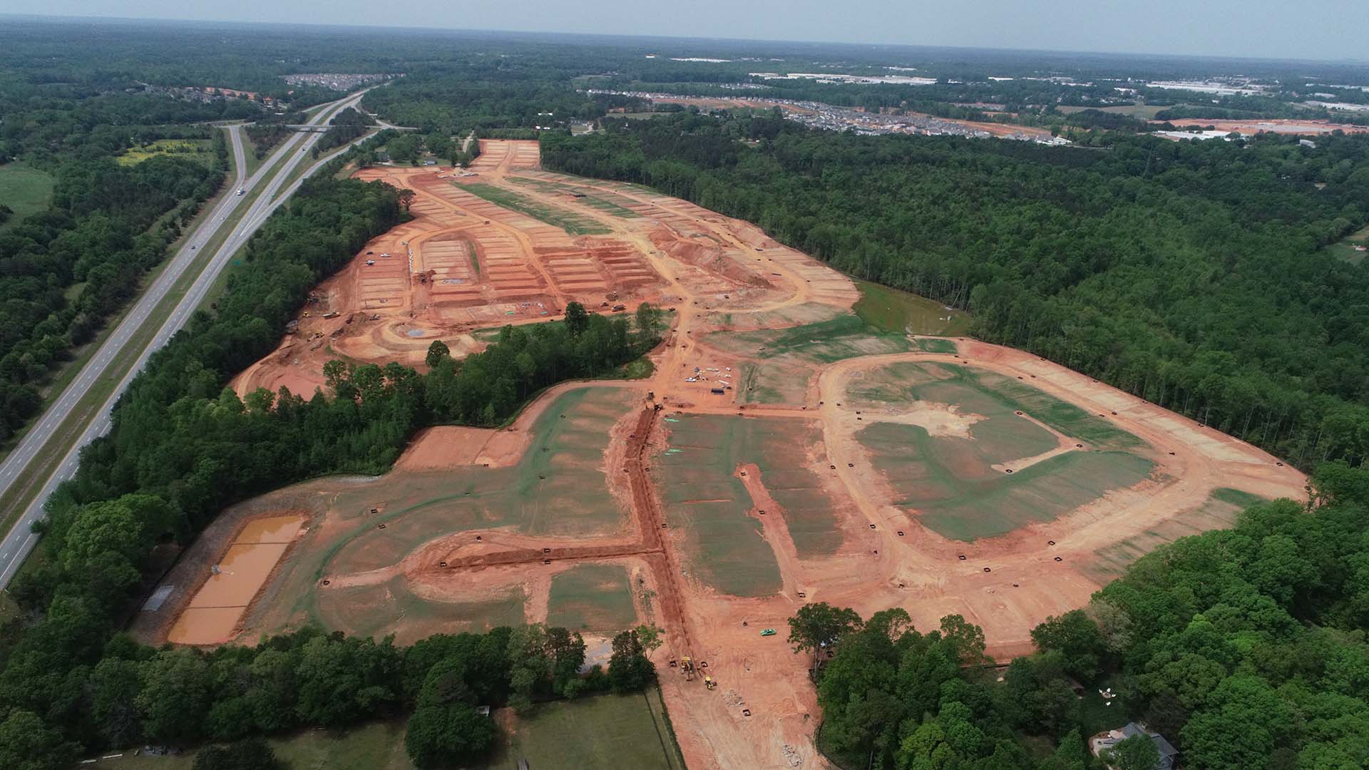 Aerial photograph of cleared land and planned roads at Chestnut Ridge in Mauldin