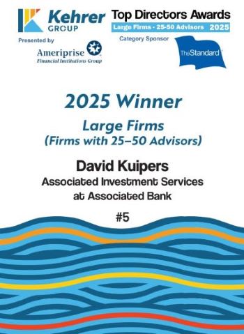 2025 Kehrer Group award plaque naming David Kuipers and Associated Investment Services in fifth place in Large Firms