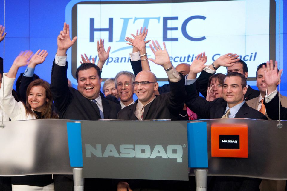 HITEC members celebrating together at the Nasdaq opening bell