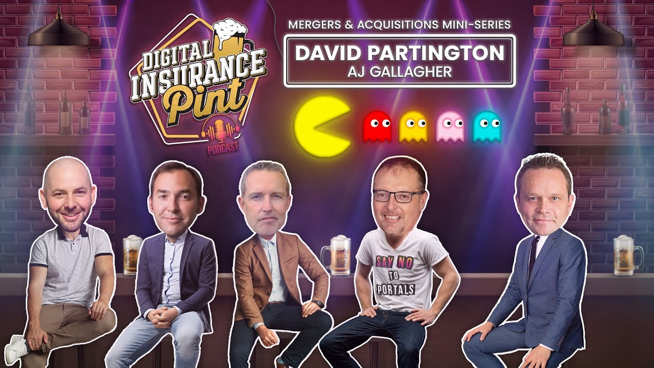 Digital Insurance Pint interview artwork featuring David Partington at the right alongside the podcast hosts