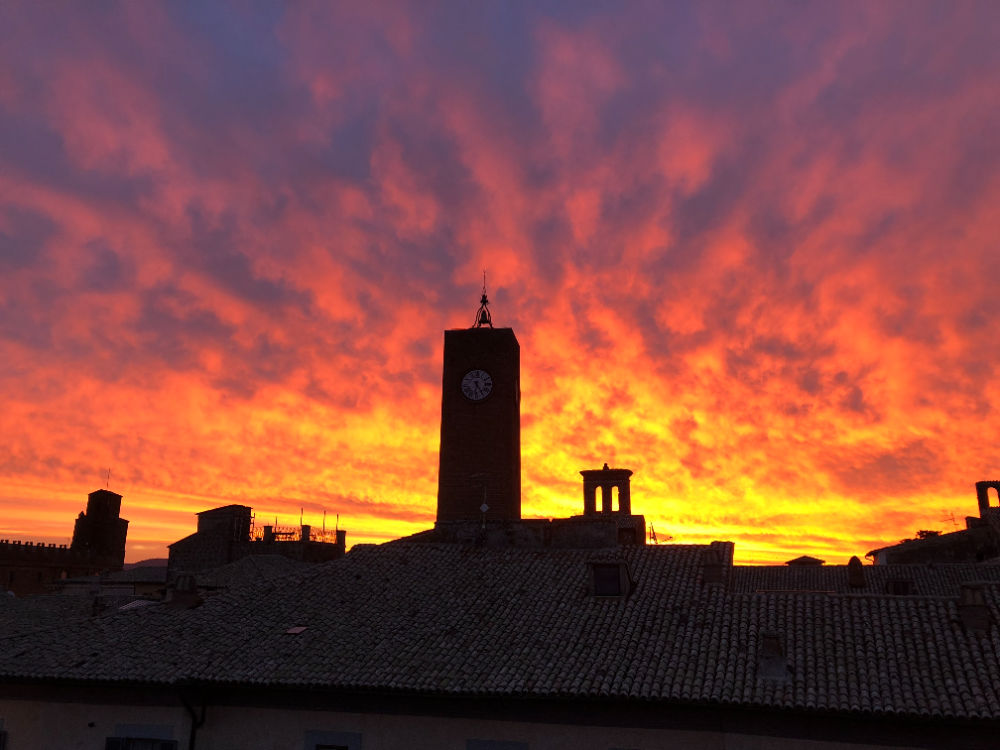 Orvieto’s rooftops and surrounding countryside at dawn