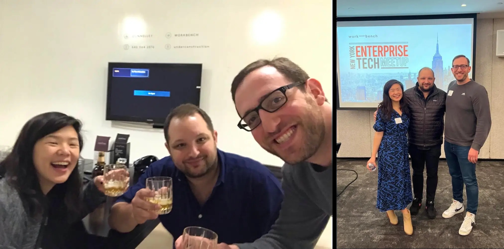 David Politis with Work-Bench colleagues in two photographs, from 2013 and 2023