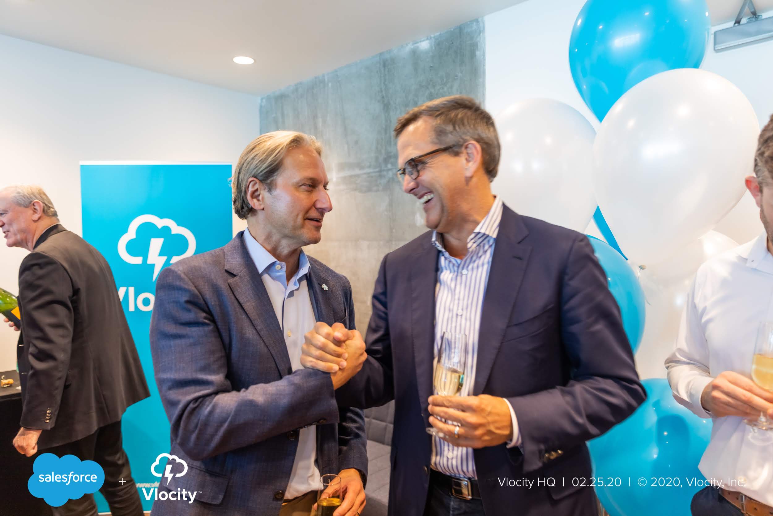 David Schmaier and Vlocity COO Jeff Amann greeting each other at Vlocity headquarters