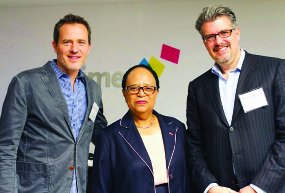 David Uyttendaele, Rensselaer president Shirley Ann Jackson, and John Delbridge at a Mimeo event