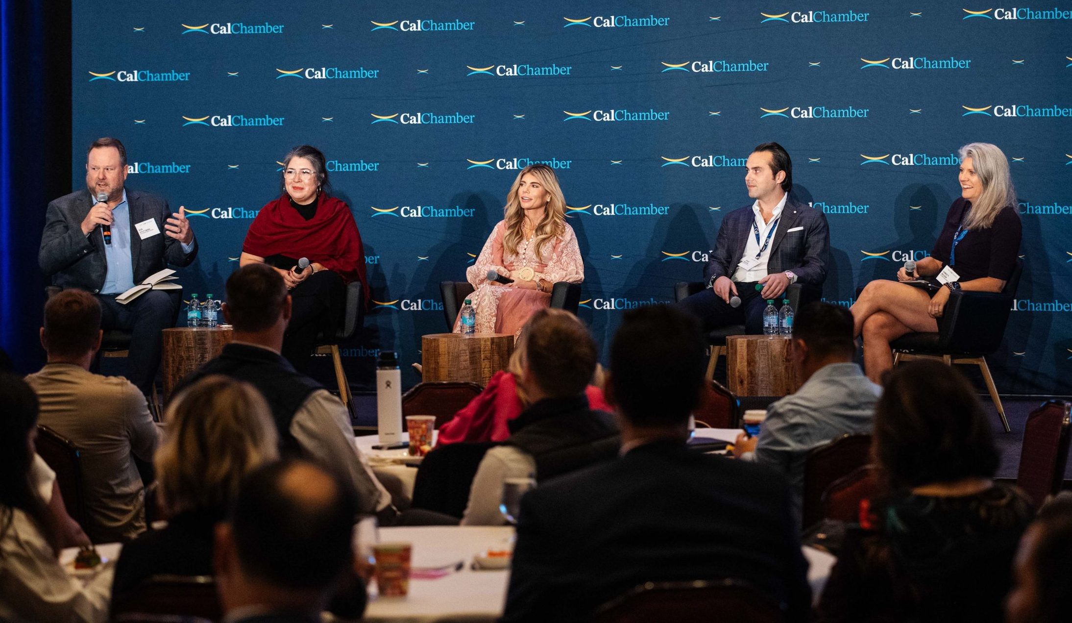 David Wilson, second from right, seated with four fellow panelists at the CalChamber conference