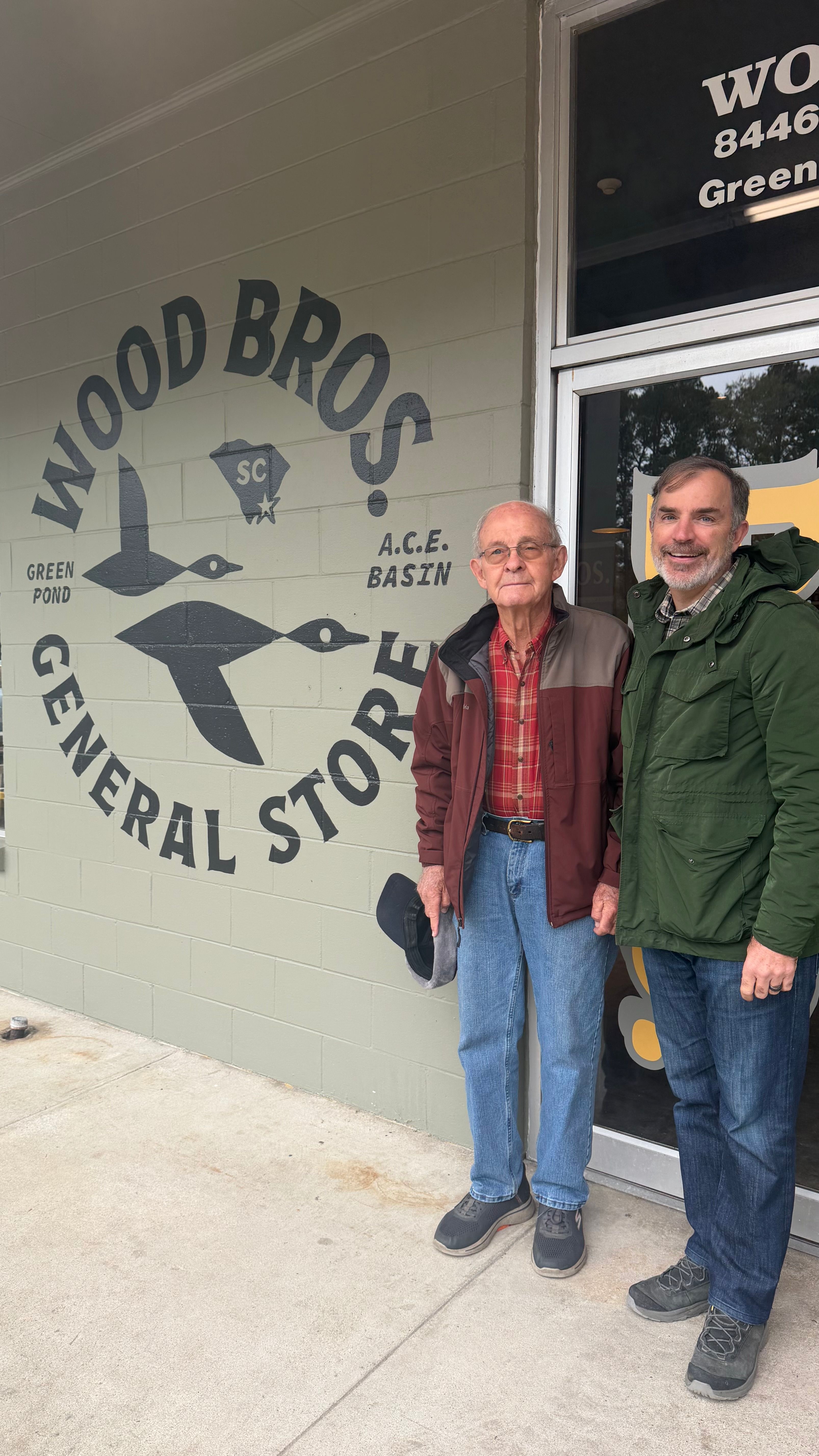 Donald Wood, left, with David Wise outside Wood Brothers General Store