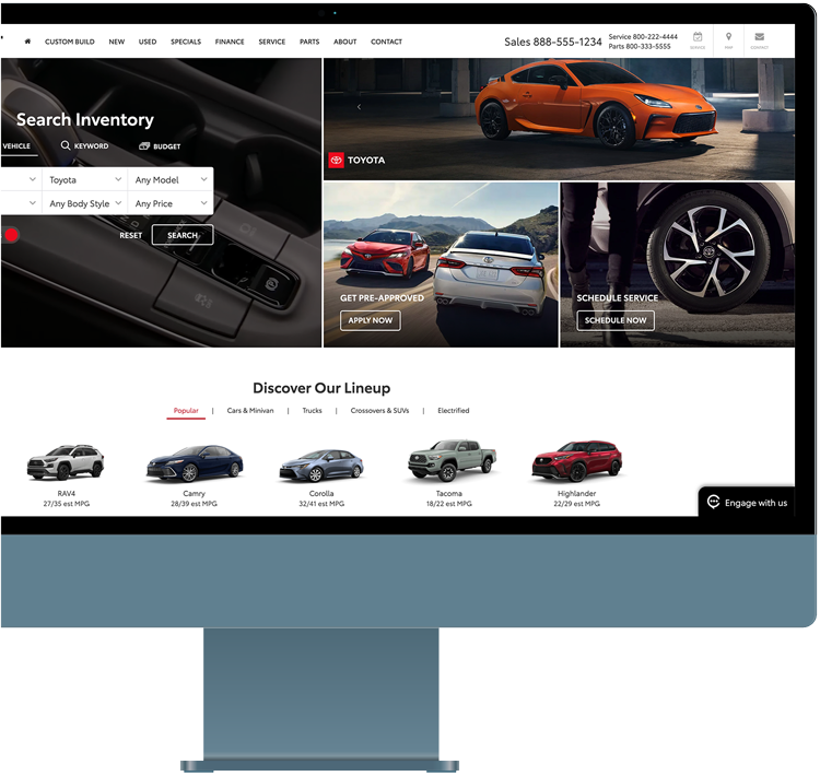 Cosmos product illustration showing a Toyota dealership homepage across desktop and mobile screens