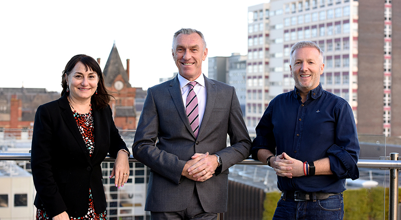 Professor Chrisina Jayne, Professor Paul Croney and Dean Benson standing together at Teesside University