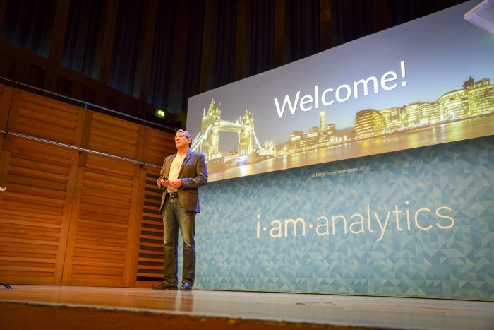 Dean Stoecker speaking on stage at Inspire Europe in London in 2016