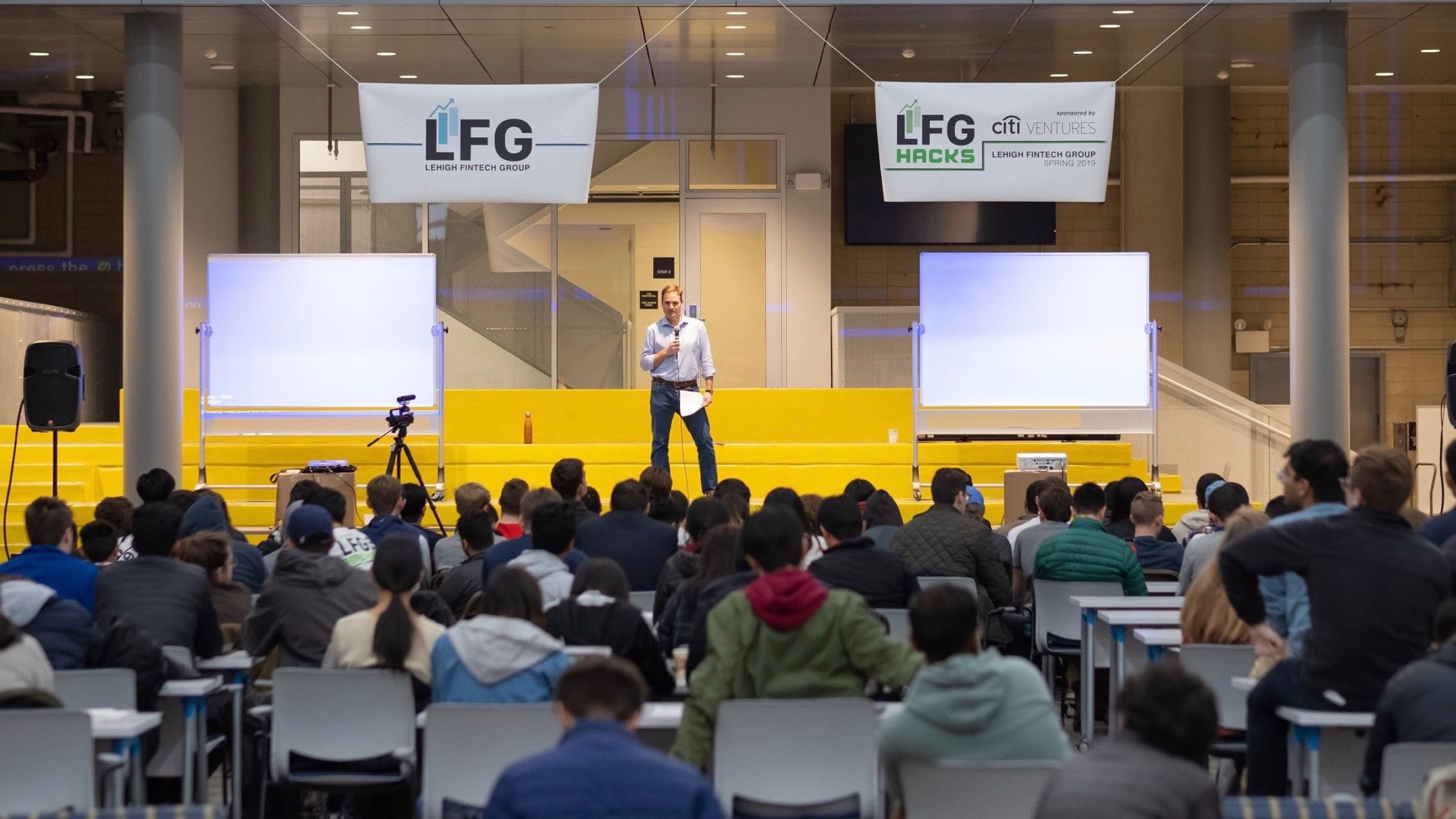 Participants gathered at the LFGhacks 2019 fintech hackathon at Lehigh