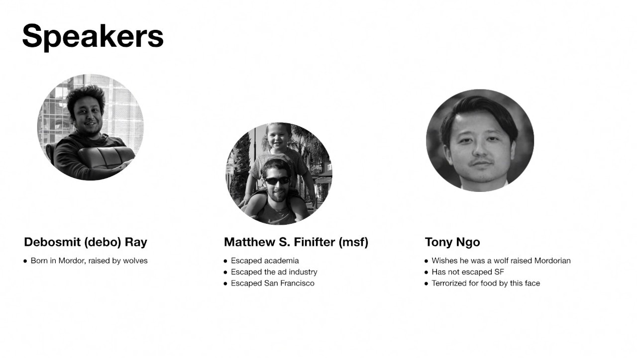A 2019 presentation slide showing Debosmit Ray, Matthew Finifter and Tony Ngo as speakers at an Uber security talk