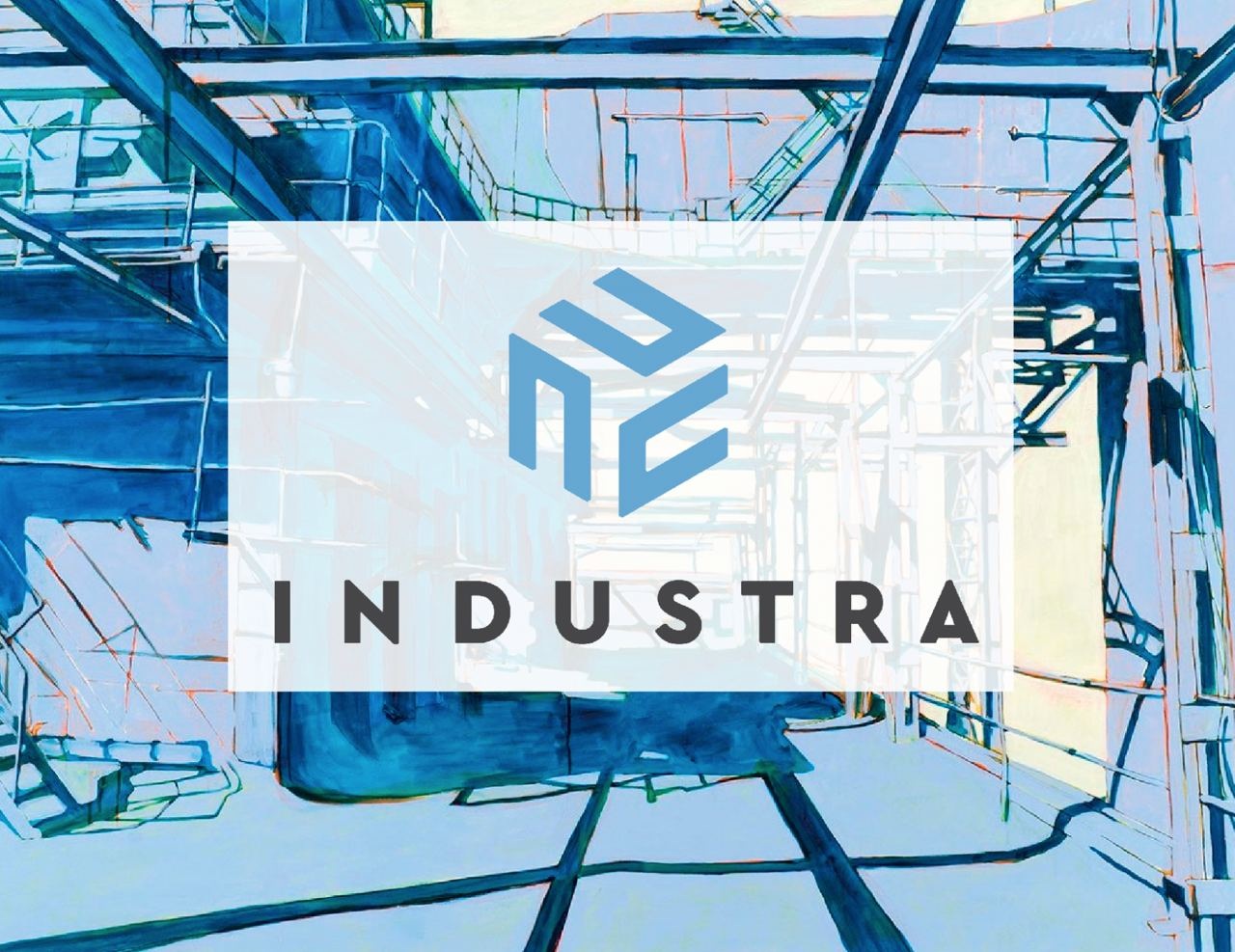Industra Bank case-study artwork showing its logo over an industrial interior
