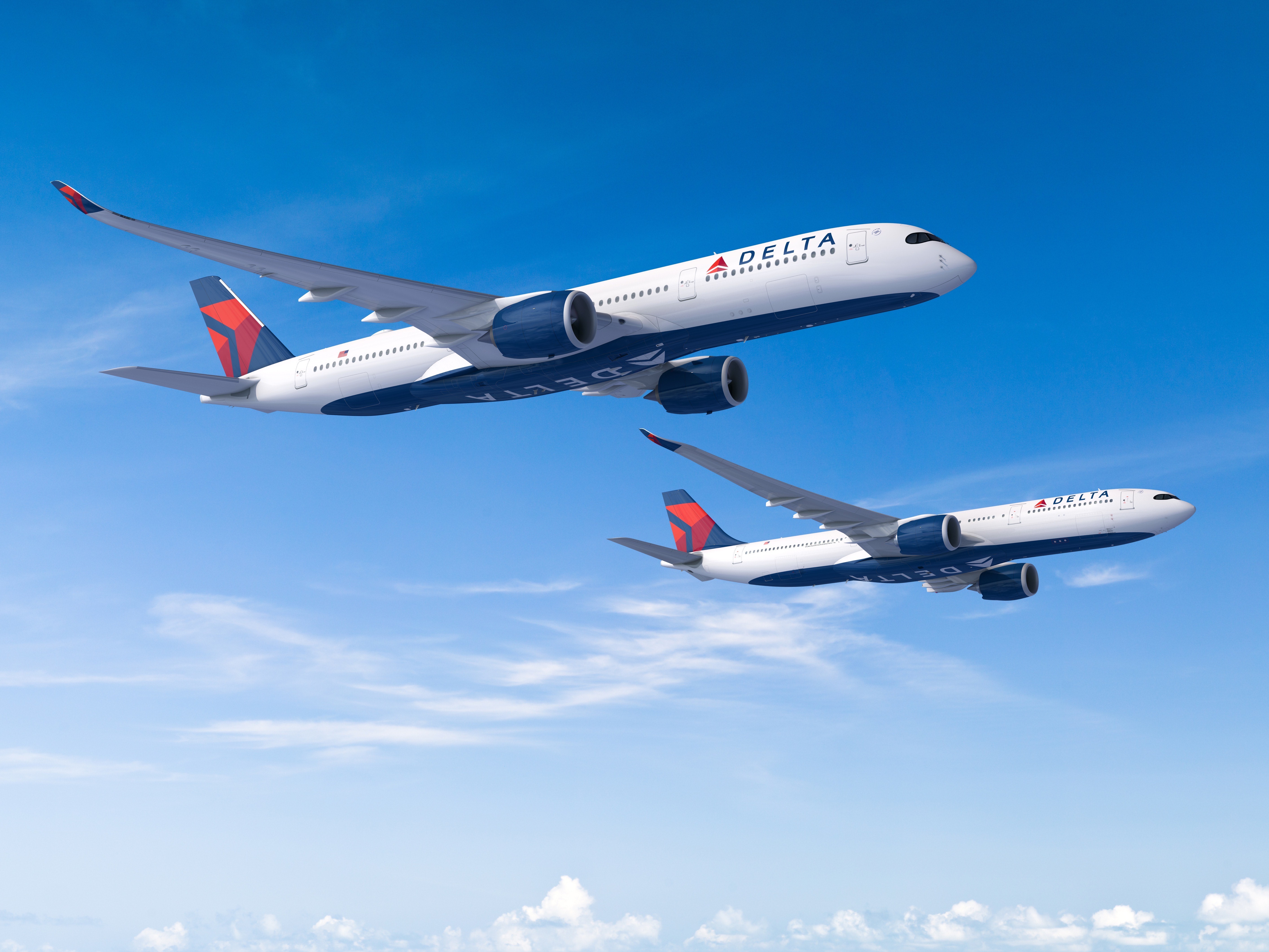 Delta rendering of an Airbus A330neo and A350 flying together
