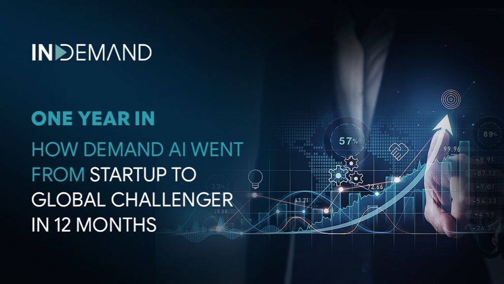 Demand AI graphic marking the company's first year of global growth
