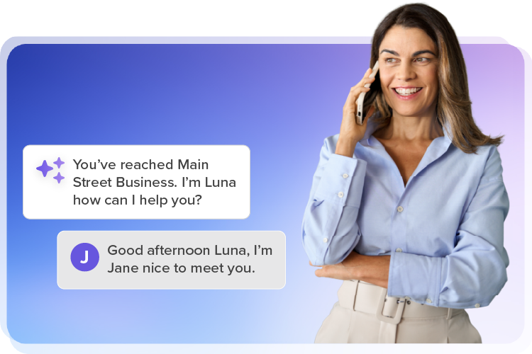 Demandforce marketing illustration of an AI receptionist phone conversation