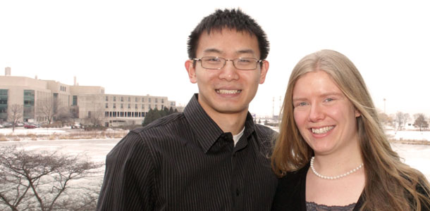 Dennis Hu, left, and Samantha Dale Strasser outdoors at Northwestern