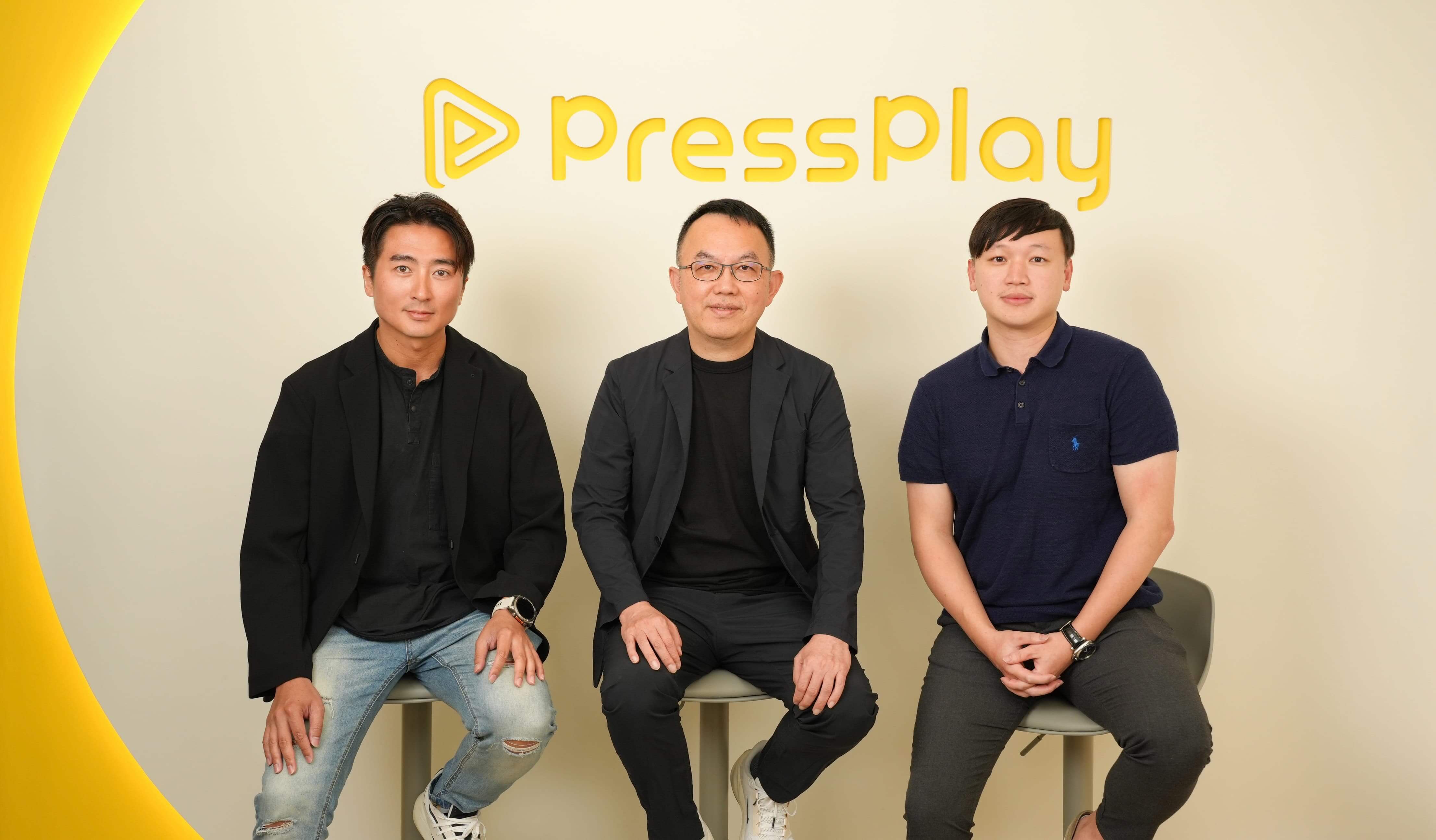 DennisTC Lin, KKCompany chairman and CEO Wang Hsien-tang, and PressPlay co-founder Kuo Chuan-jung seated together