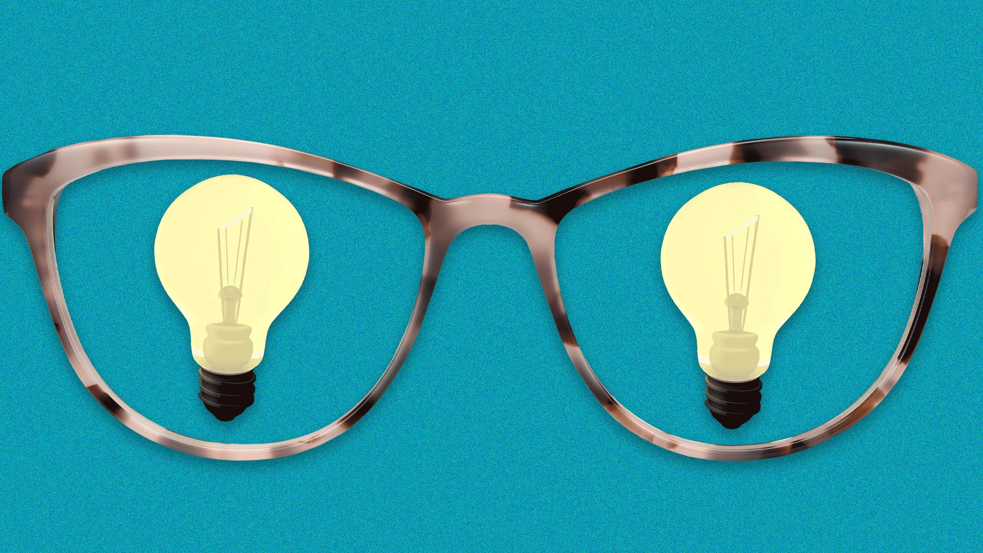 An illustration of eyeglasses with glowing lightbulbs in both lenses