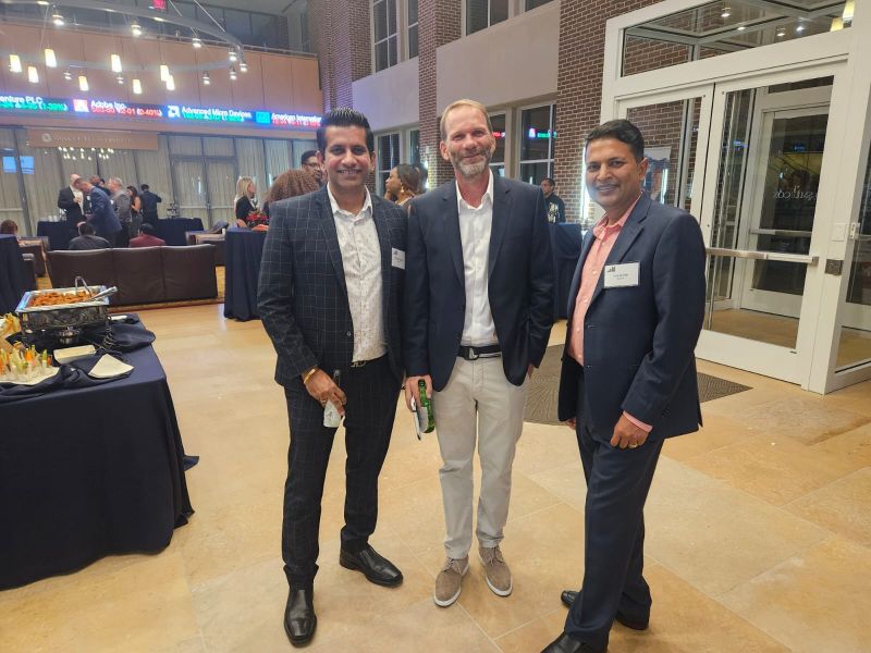Dhiraj Chhabra, Stefan Kozak and Sachin Jain at the SMU Cox Dallas 100 CEO reception