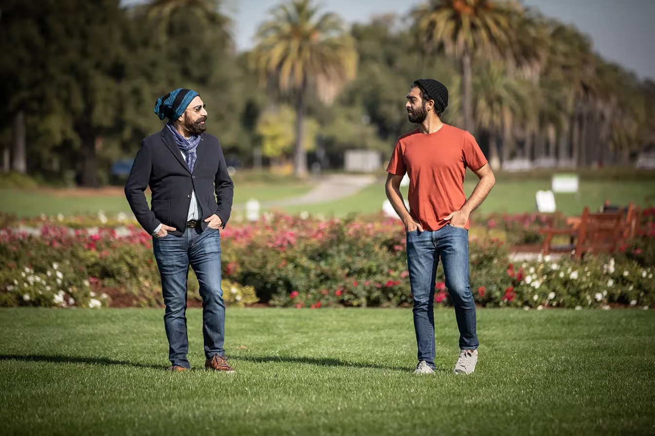 Dickey Singh, left, and Cast.app co-founder Daljeet Virdi on the Stanford grounds