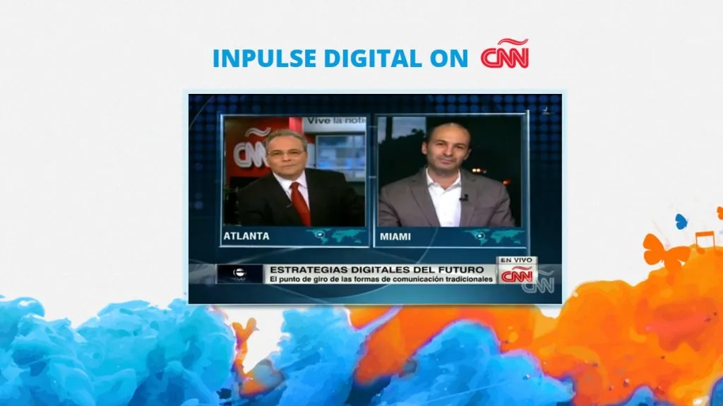 Archival InPulse graphic showing Camilo Egaña interviewing Diego Prusky on CNN en Español