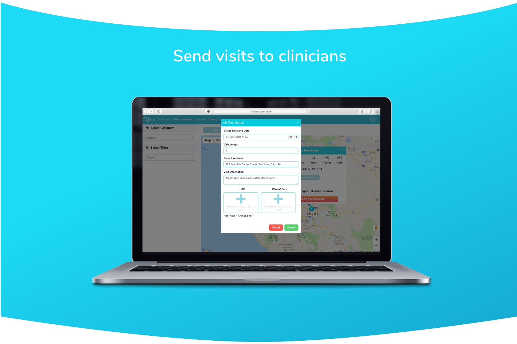 Archived Diem Health form for sending a visit request to a clinician