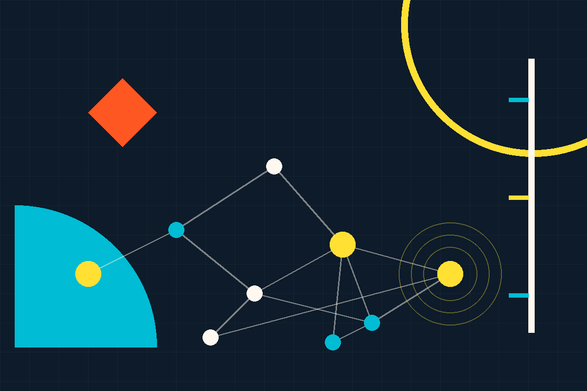 Swiss-style geometric graphic of an interconnected network of nodes