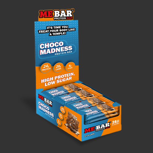 ME BAR protein-bar packaging mockup in blue and orange, from Digital Visions Tech’s portfolio