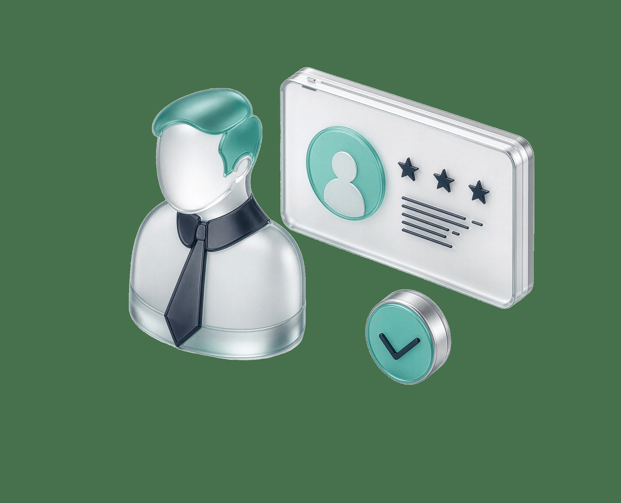 Digitate illustration of a stylized enterprise operator and verified profile card