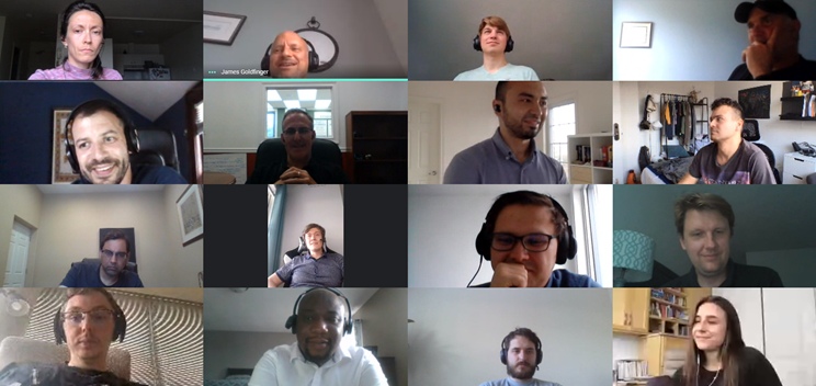 Sixteen Customertimes colleagues gathered on a remote video call