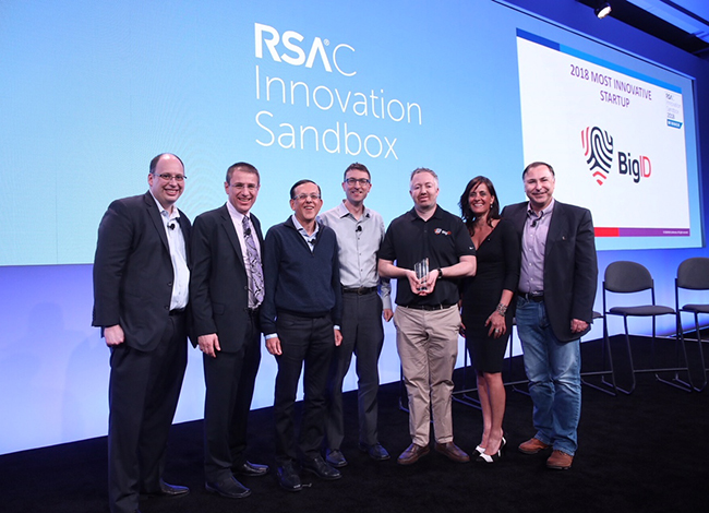 Dimitri Sirota and fellow participants on the RSA Innovation Sandbox stage after BigID’s 2018 win