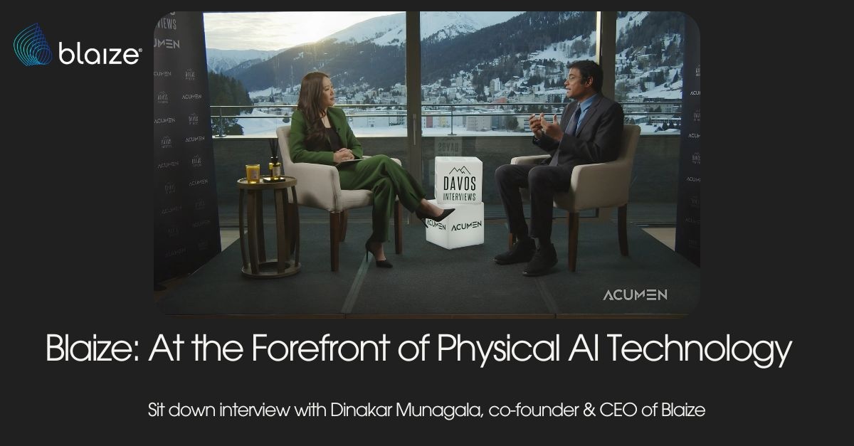 Dinakar Munagala discussing physical AI during a seated interview in Davos