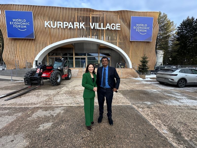 Olivia Kinghorst and Dinakar Munagala outside Kurpark Village in Davos