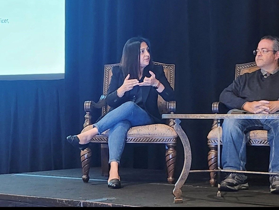 Dipti Kachru speaking during an industry panel