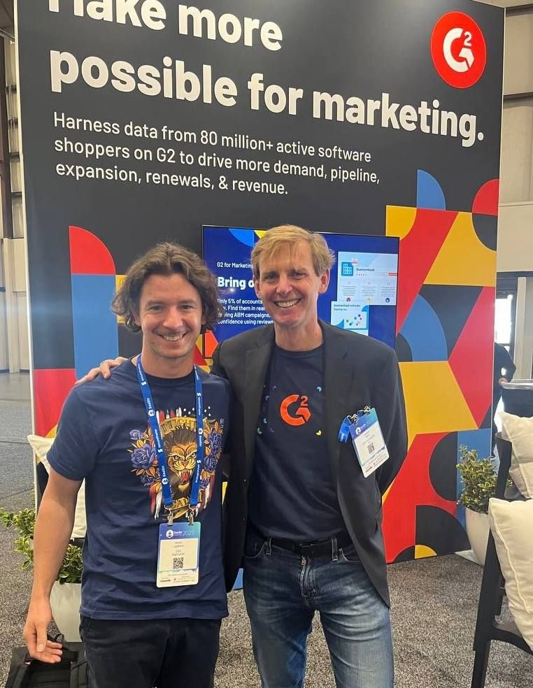 Dmitri Lepikhov, left, with G2's Godard Abel at SaaStr Annual