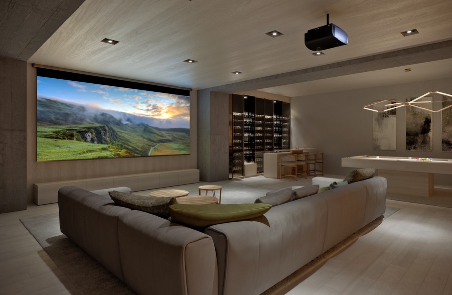 Home theater interior designed by Domes Audio Video Environments