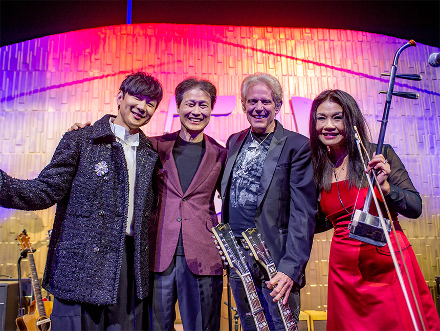 JJ Lin, Dominic Ng, Don Felder and Karen Han together at East West Bank’s 2023 anniversary celebration